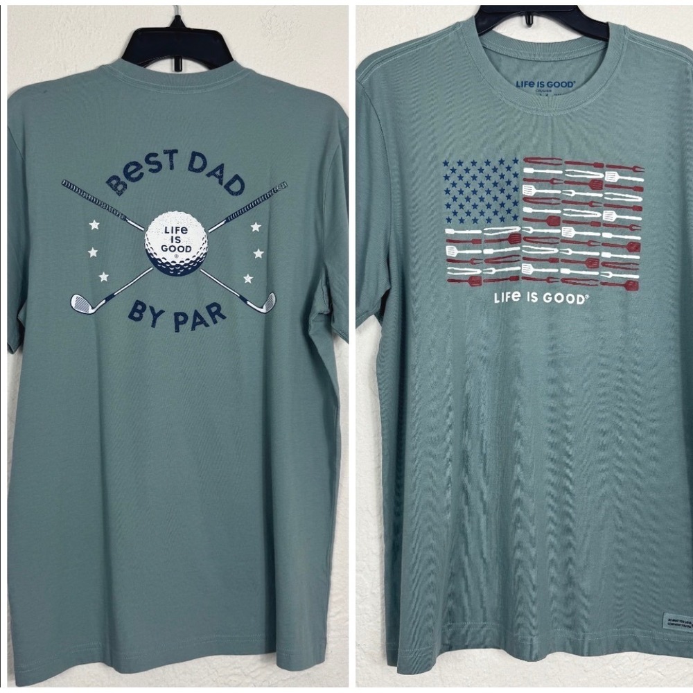 Bundle of 2 Life Is Good Mens Best Dad By Par Golf BBQ Flag Crusher Shirts NWT